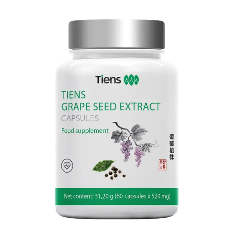 Tiens Traubenkernextrakt Vitamin C - 60 Kapseln - GRAPE SEED EXTRACT FOOD - Antioxidative Unterstützung für Gesundheit und Vitalität   Verfallsdatum: 31.05.2026