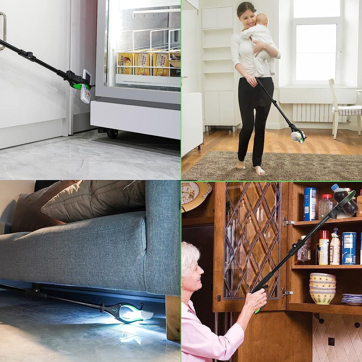 Greifzange mit Licht 80cm – Drehbare Faltbare Aluminium Müllzange mit Magnet, Ergonomische Greifhilfe für Senioren und Abfallsammlung - ORANGE
