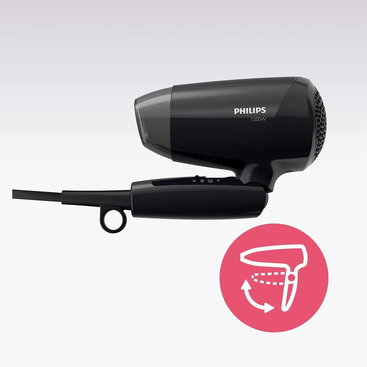 Philips BHC010/10 Haartrockner – 1200W Kompakter Reisefön mit Klappgriff, 3 Heizstufen & Kaltluftfunktion – Schwarz