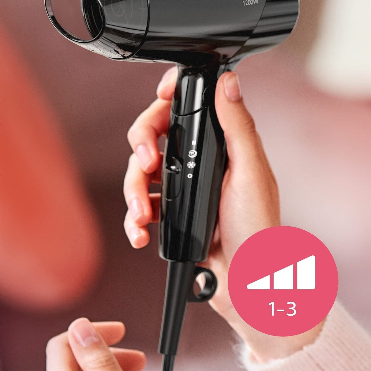 Philips BHC010/10 Haartrockner – 1200W Kompakter Reisefön mit Klappgriff, 3 Heizstufen & Kaltluftfunktion – Schwarz