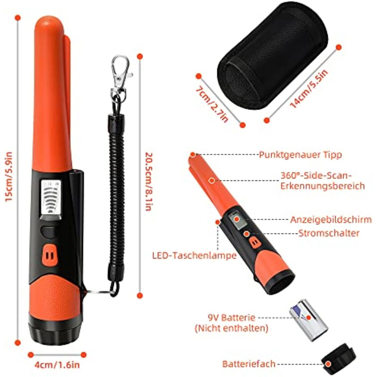Tragbar Metalldetektor mit 100% wasserdichte Tasche，Wasserdicht Gold Silber M