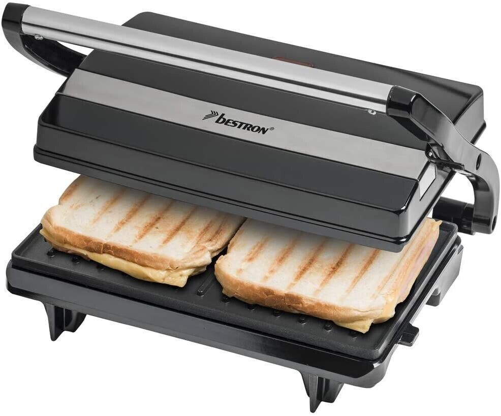Bestron elektrischer Kontaktgrill mit Auffangschale, Sandwichmaker mit