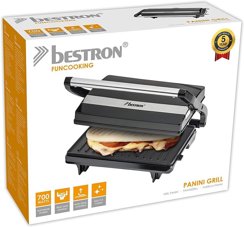 Bestron elektrischer Kontaktgrill mit Auffangschale, Sandwichmaker mit