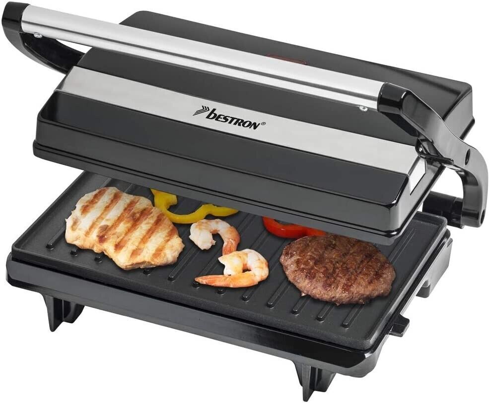 Bestron elektrischer Kontaktgrill mit Auffangschale, Sandwichmaker mit