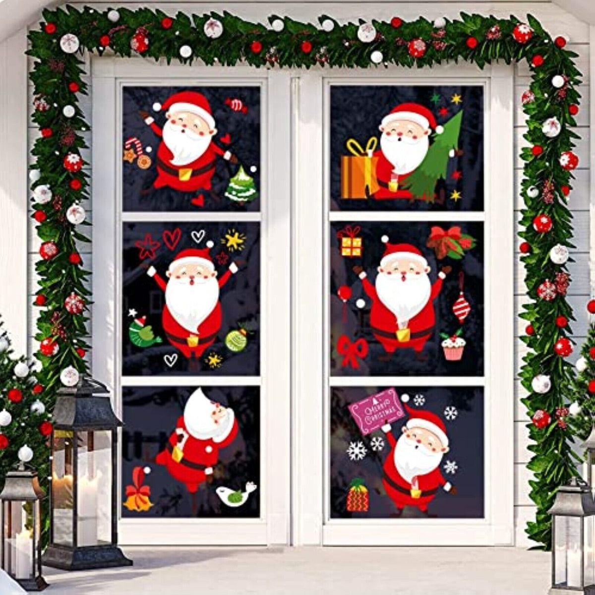 Weihnachten Fensterbilder – 130-teilige selbsthaftende Fenstersticker, Doppelseitig Bedruckt, 9 Bögen, Hohe Auflösung, PVC
