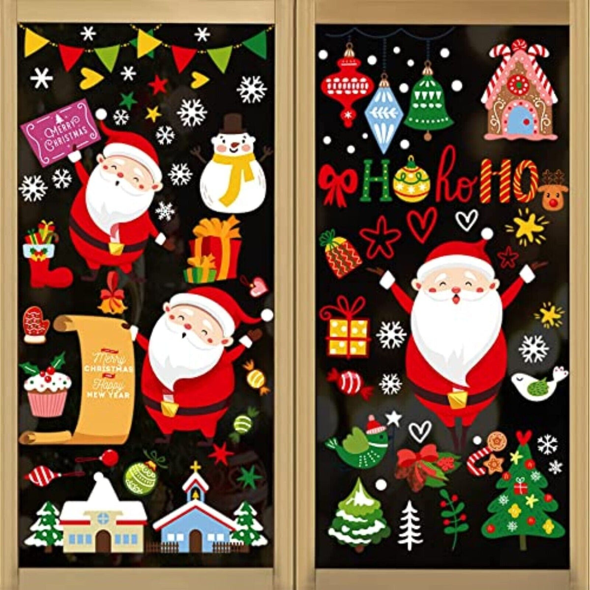Weihnachten Fensterbilder – 130-teilige selbsthaftende Fenstersticker, Doppelseitig Bedruckt, 9 Bögen, Hohe Auflösung, PVC