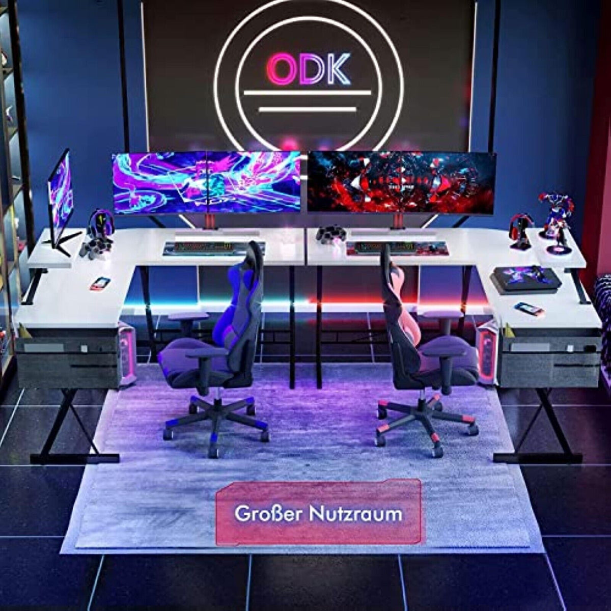 Gaming Tisch 127x127cm Gaming Schreibtisch Gamer Computertisch Ergonomischer PC V