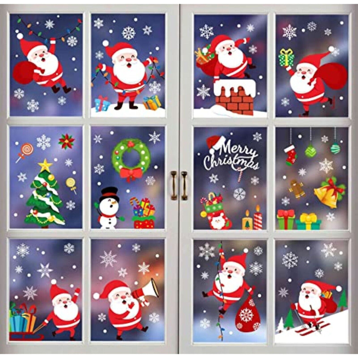 Weihnachten Fensterbilder Cartoon – 178-teilig, Selbstklebende Vinyl Fenstersticker, Doppelseitig Bedruckt