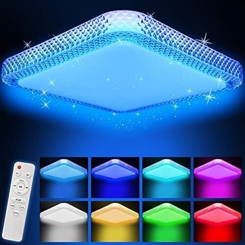 RGB LED Deckenleuchte Sternenhimmel Dimmbar mit Fernbedienung – Deckenlampe für Wohnzimmer, Schlafzimmer, Kinderzimmer und Flur