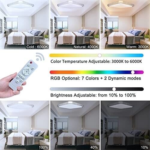 RGB LED Deckenleuchte Sternenhimmel Dimmbar mit Fernbedienung – Deckenlampe für Wohnzimmer, Schlafzimmer, Kinderzimmer und Flur