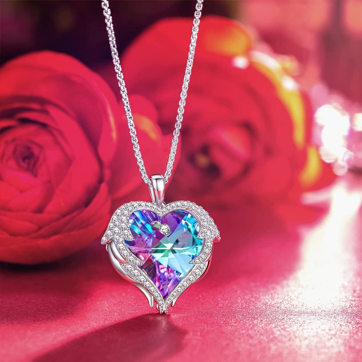 Damen Halskette Herz Anhänger Frauen Schmuck Kette verstellbar Schutzengel Mama