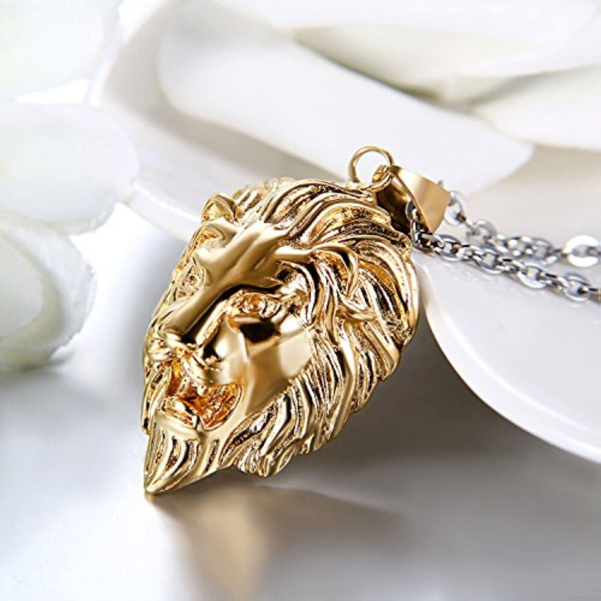 Men's necklace stainless steel gold pendant long lion head jewelry 