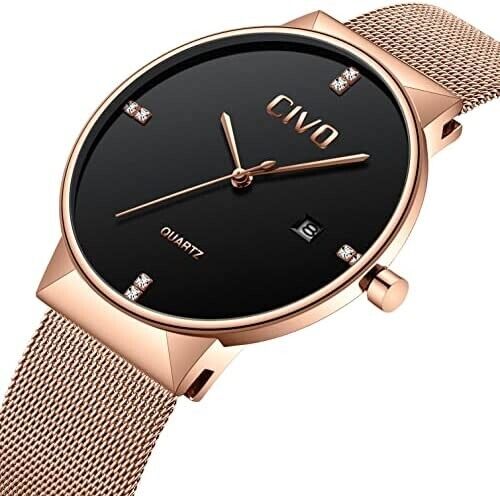 Herrenuhr 40mm Minimalistische Herrenuhr ⇒ Datum Analog Edelstahl Quarz Roségold