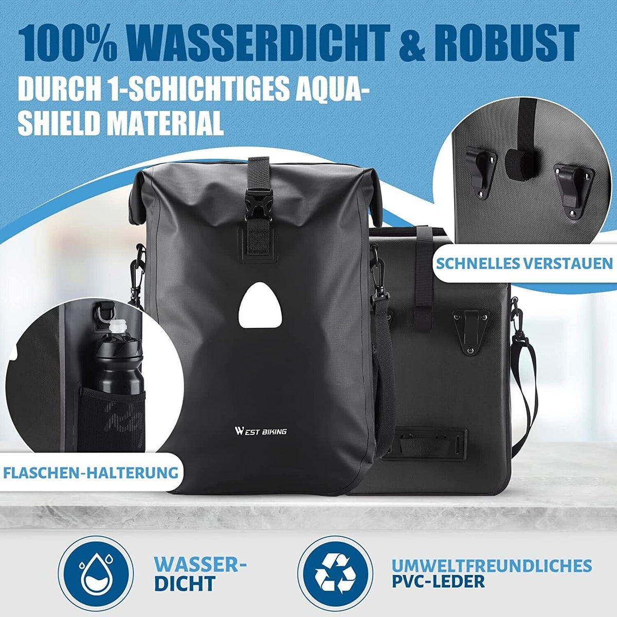 Fahrradtasche Wasserdicht Singel 18 Liter Draht Schwarz Fahrrad Tasche Bike Case