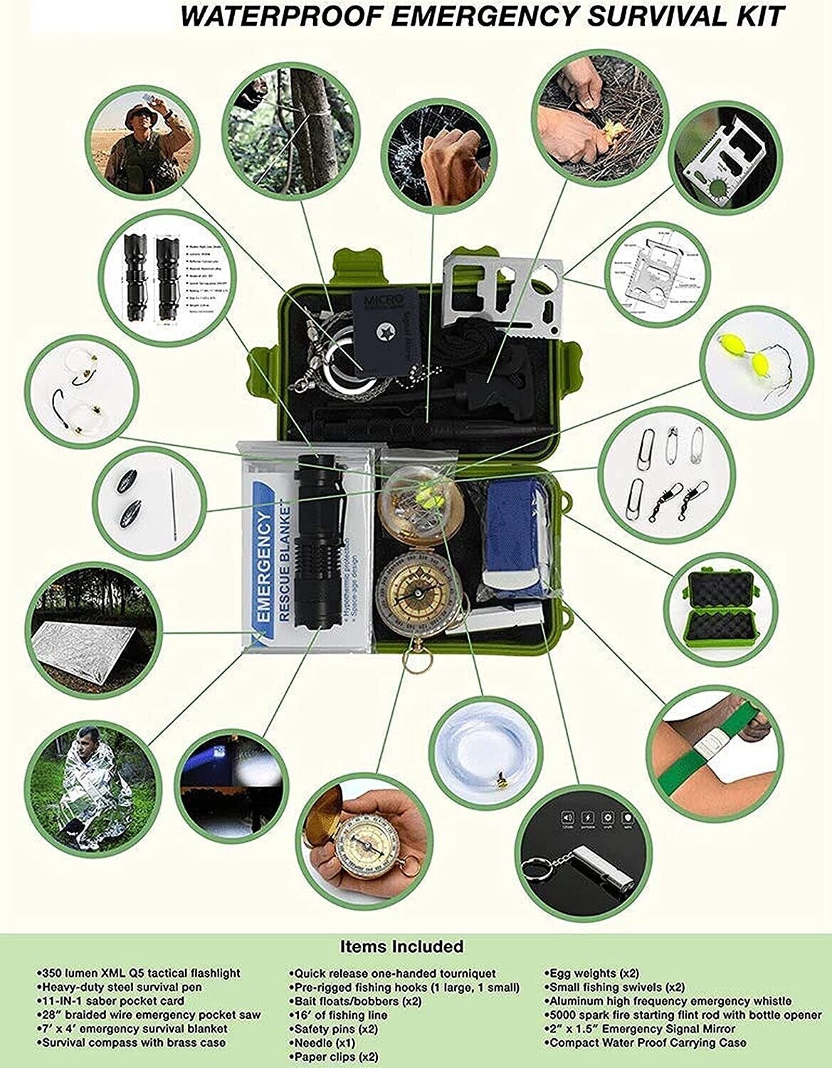 29-in-1 Survival Kit Outdoor Notfall Set mit Rucksack, Schaufel, Kompass & Feuerstarter – Taktisches Multitool für Camping & Abenteuer