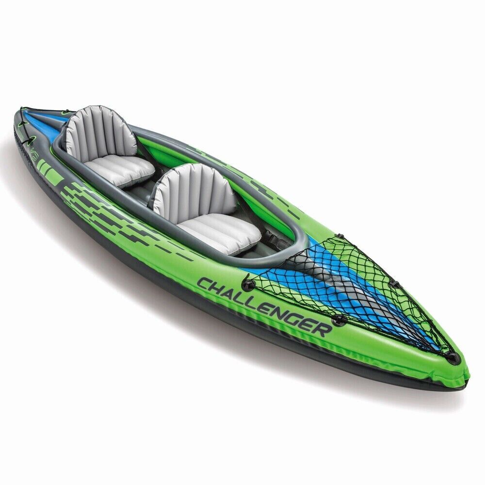 Intex Challenger Aufblasbares 2-Personen Kajak Set 351x76x38cm – Schlauchboot mit Paddel & Doppelhubpumpe, 180kg Tragkraft, Für See, Fluss & Meer