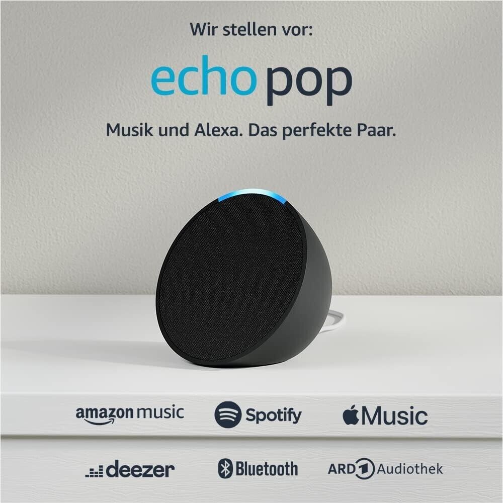 Amazon Echo Pop kompakter Smart Speaker Alexa Musik Bluetooth WLAN -Schwarz NEU