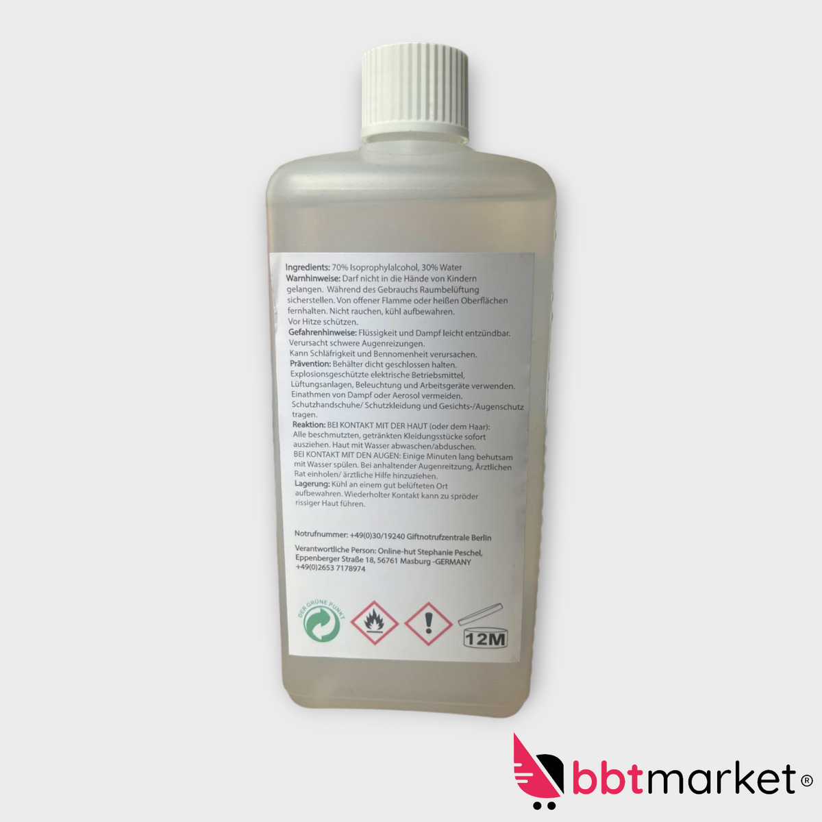 Online-Hut - Isopropanol - Klar - 70% - 500 ml  neu