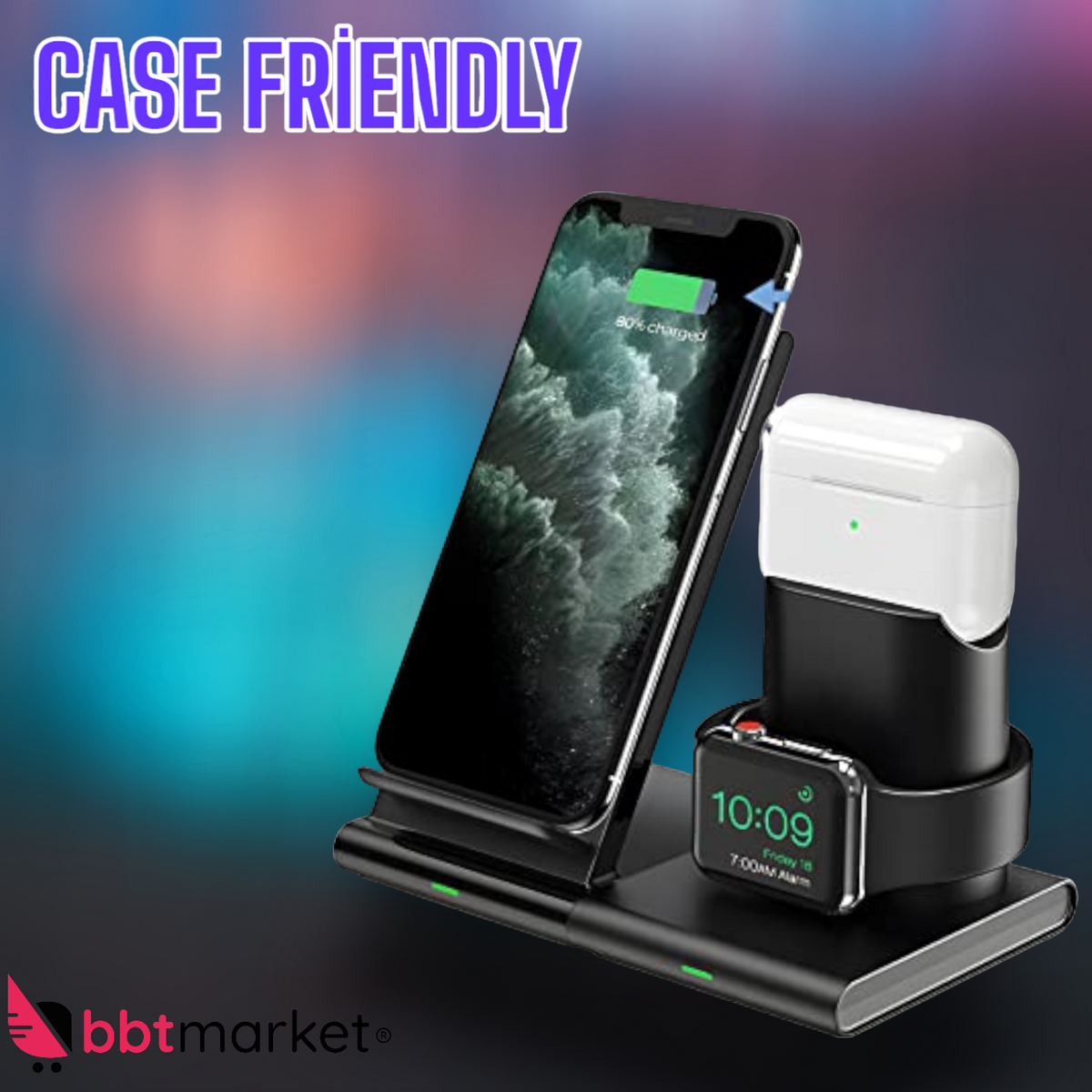 3 in 1 Qi Wireless Ladegerät – Schnellladestation für Smartphone, Uhr & Kopfhörer