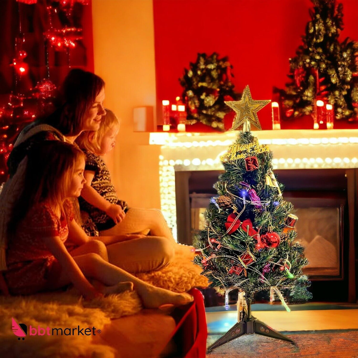 Mini Weihnachtsbaum Tisch Künstlich Tannenbaum klein mit LED-Lichterketten NEU