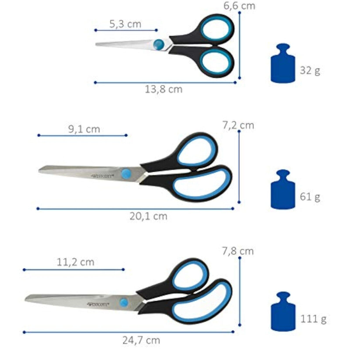 Westcott N-90027 00 Easy Grip Softgrip Scissors stainless steel black set of 3 new 