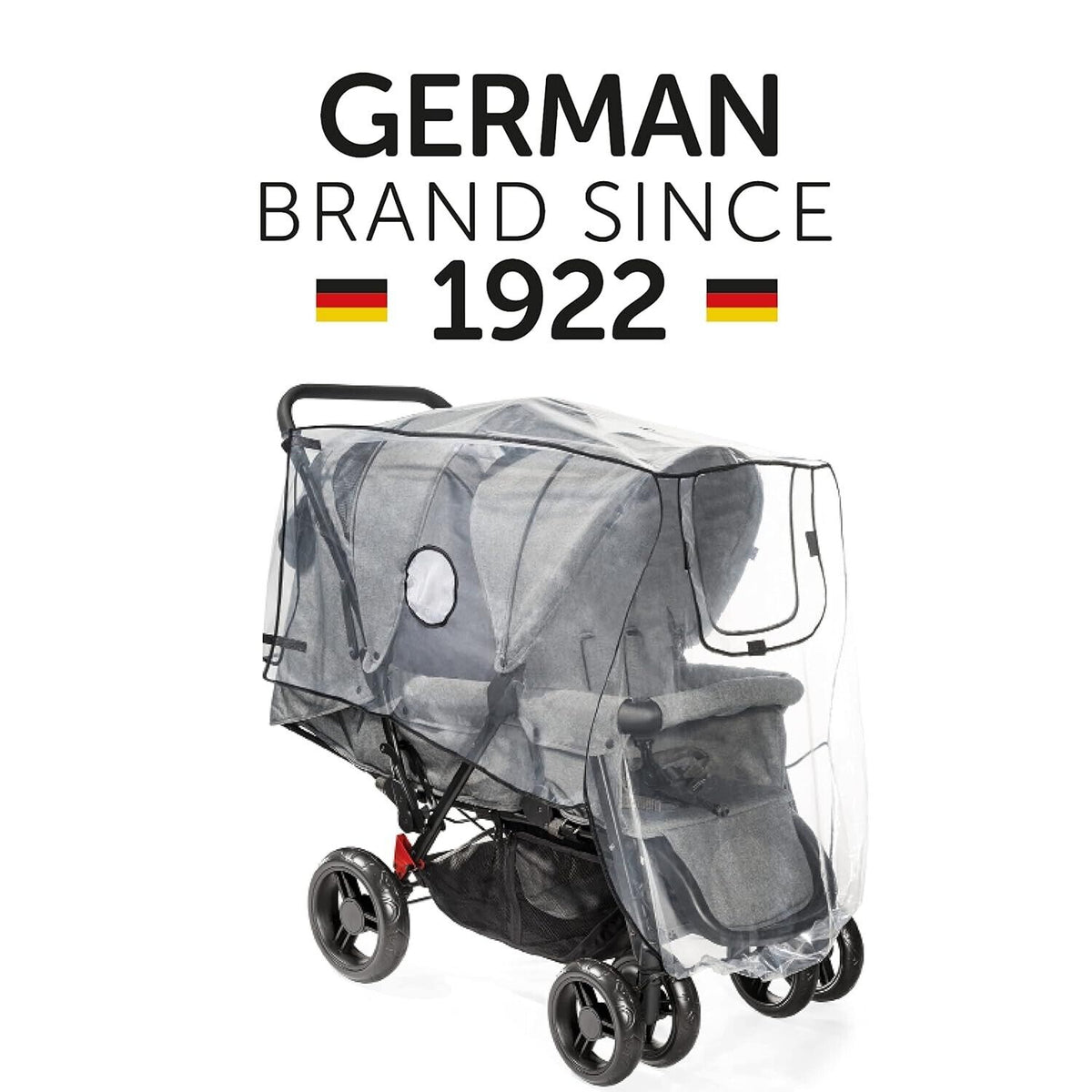 Reer RainCover Duo Active – Regenschutz für Geschwisterwagen & Buggys mit hintereinanderliegenden Sitzen