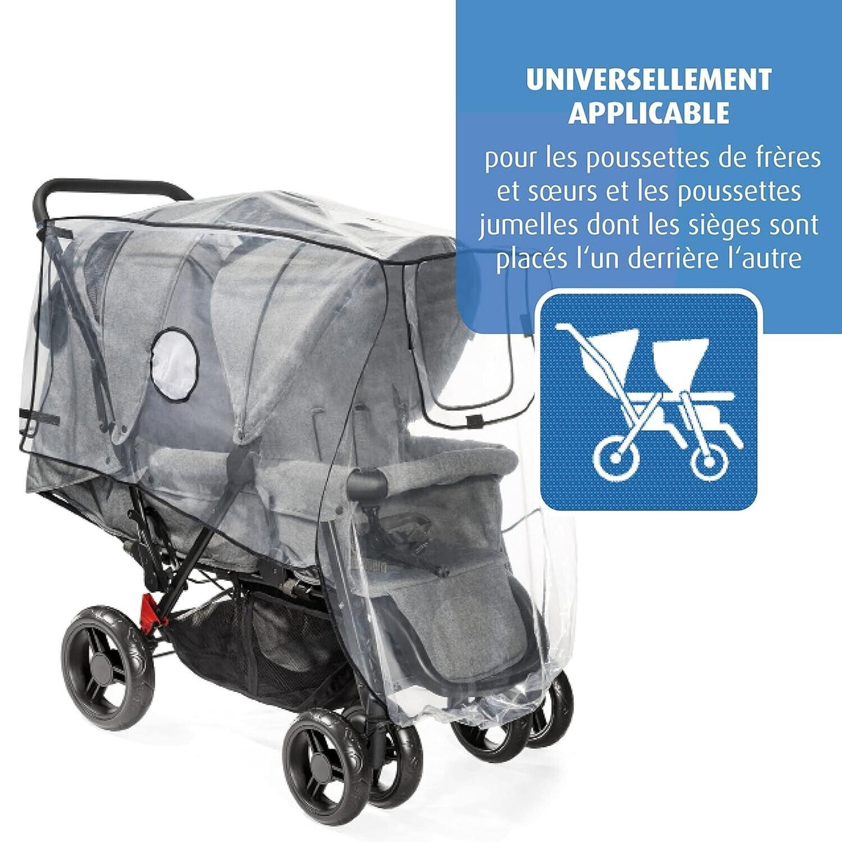 Reer RainCover Duo Active – Regenschutz für Geschwisterwagen & Buggys mit hintereinanderliegenden Sitzen