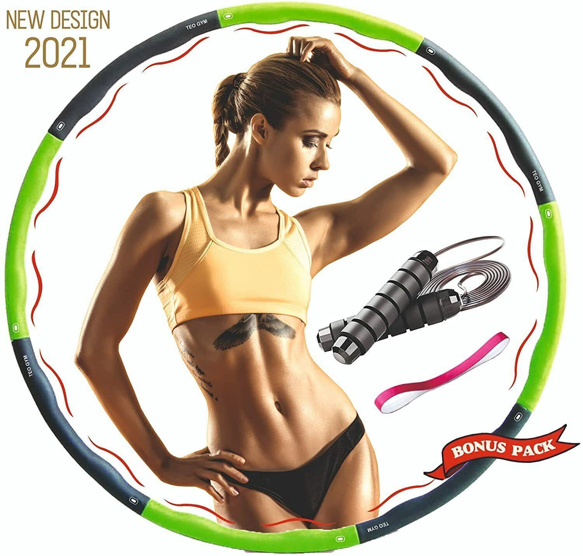 Hula Hoop, Springseil Reifen Bauchtrainer Fitness Schaumstoff 8-Teilig Massage
