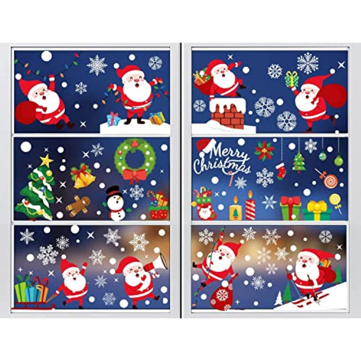 Weihnachten Fensterbilder Cartoon – 178-teilig, Selbstklebende Vinyl Fenstersticker, Doppelseitig Bedruckt