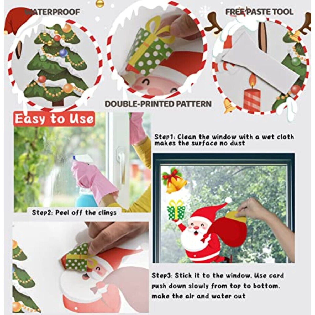 Weihnachten Fensterbilder Cartoon – 178-teilig, Selbstklebende Vinyl Fenstersticker, Doppelseitig Bedruckt