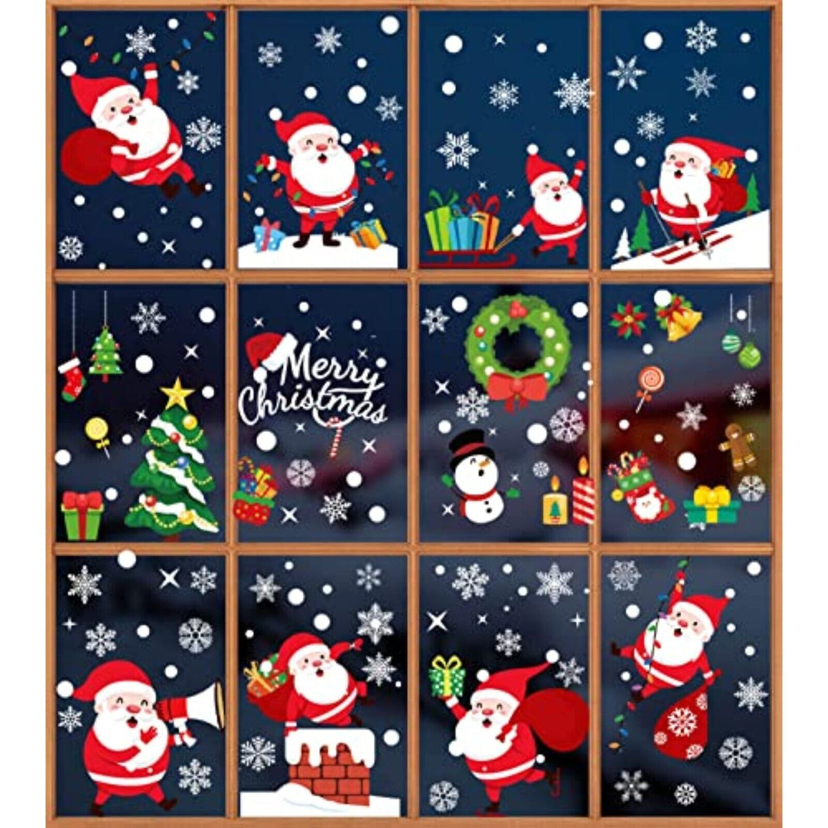 Weihnachten Fensterbilder Cartoon – 178-teilig, Selbstklebende Vinyl Fenstersticker, Doppelseitig Bedruckt