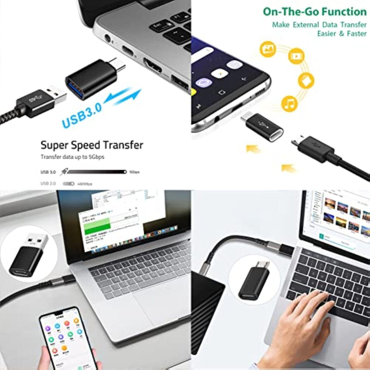 4x Micro USB,USB Typ C, USB Adapter Ladekabel Datenkabel für Samsung Huawei Oppo