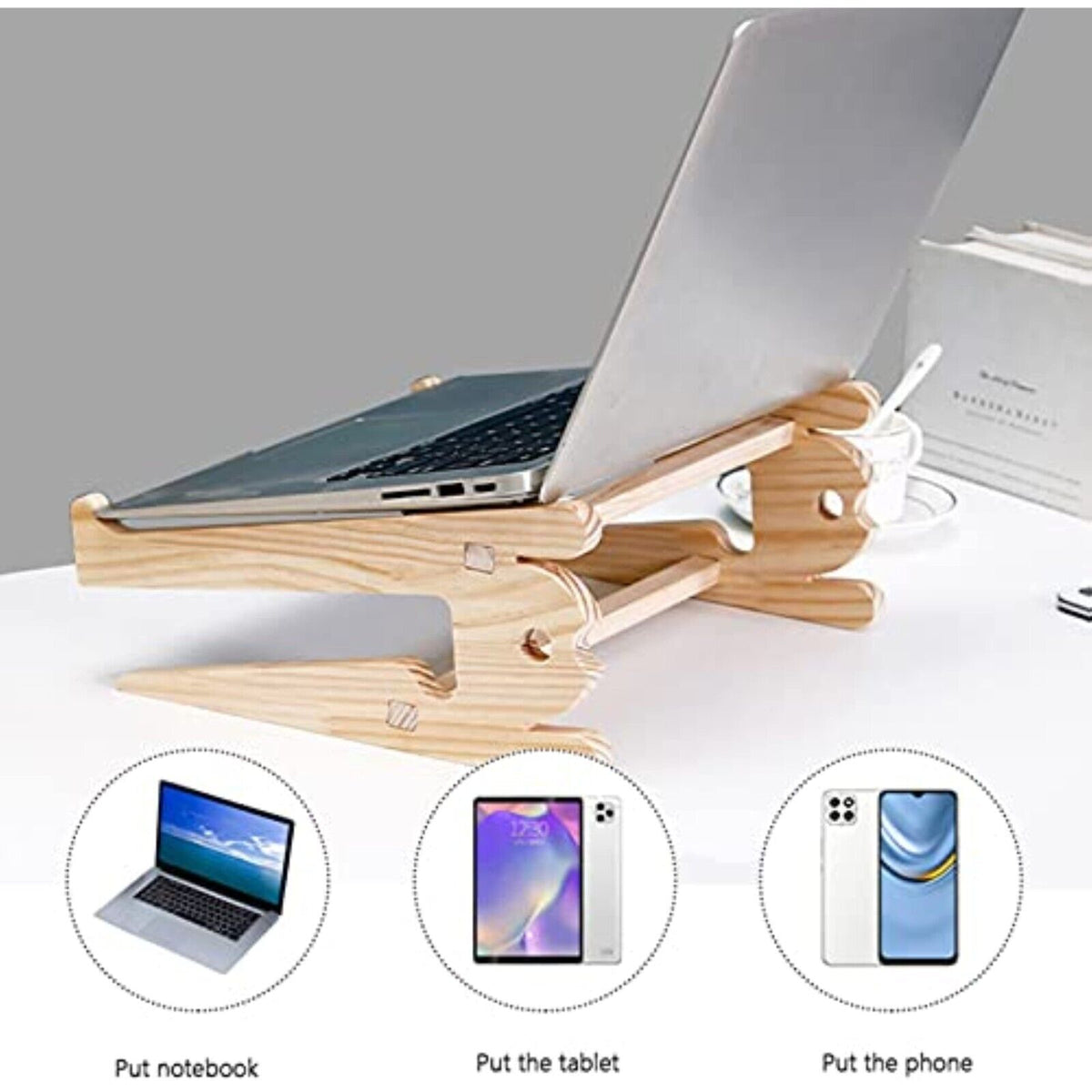 Holz Laptop Ständer – Ergonomischer Belüfteter Notebookhalter für MacBook, Lenovo & Dell