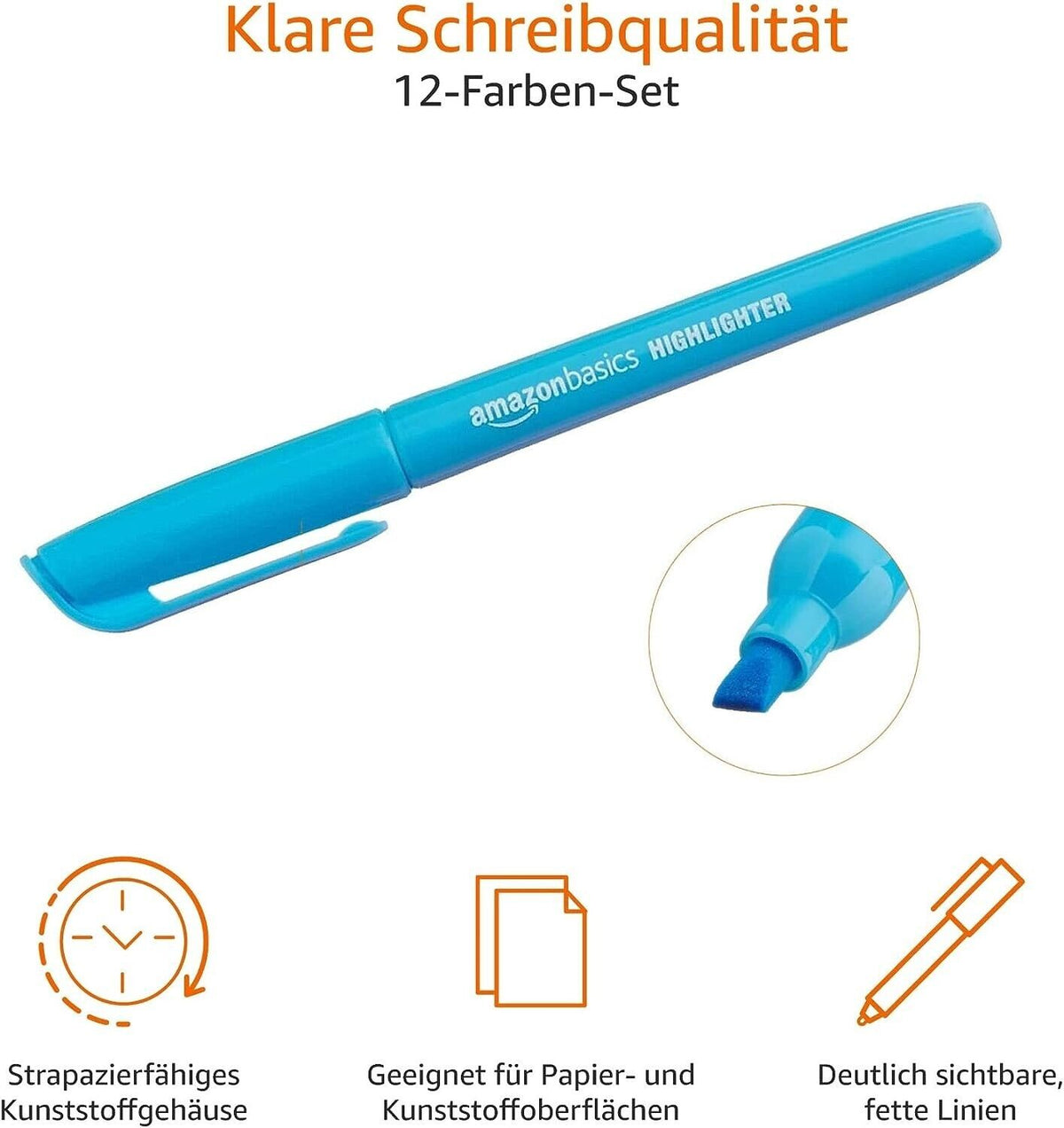 Tükenmez Kalem Amazon Basics Textmarker in verschiedenen leuchtenden Farben, 12 Stück - NEU