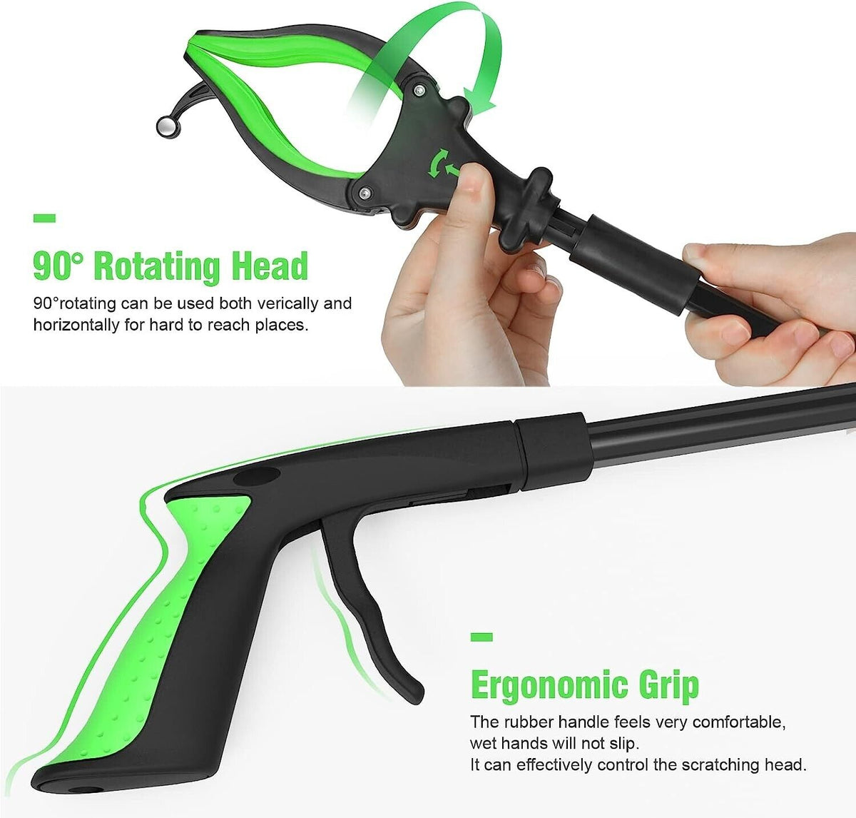Greifzange mit Licht 80cm – Drehbare Faltbare Aluminium Müllzange mit Magnet, Ergonomische Greifhilfe für Senioren und Abfallsammlung - ORANGE