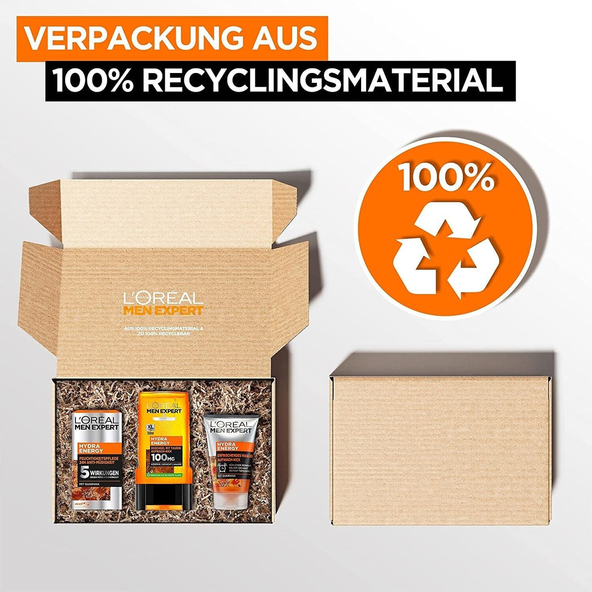 L'Oréal Hydra Energy Männerpflege-Set – 3-teilig: Duschgel, Waschgel & Feuchtigkeitscreme