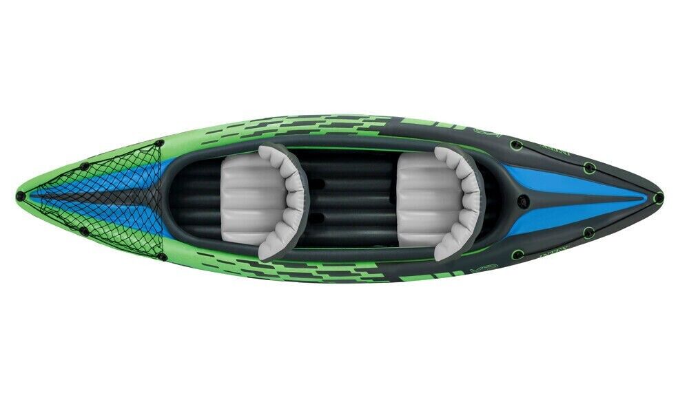 Intex Challenger Aufblasbares 2-Personen Kajak Set 351x76x38cm – Schlauchboot mit Paddel & Doppelhubpumpe, 180kg Tragkraft, Für See, Fluss & Meer