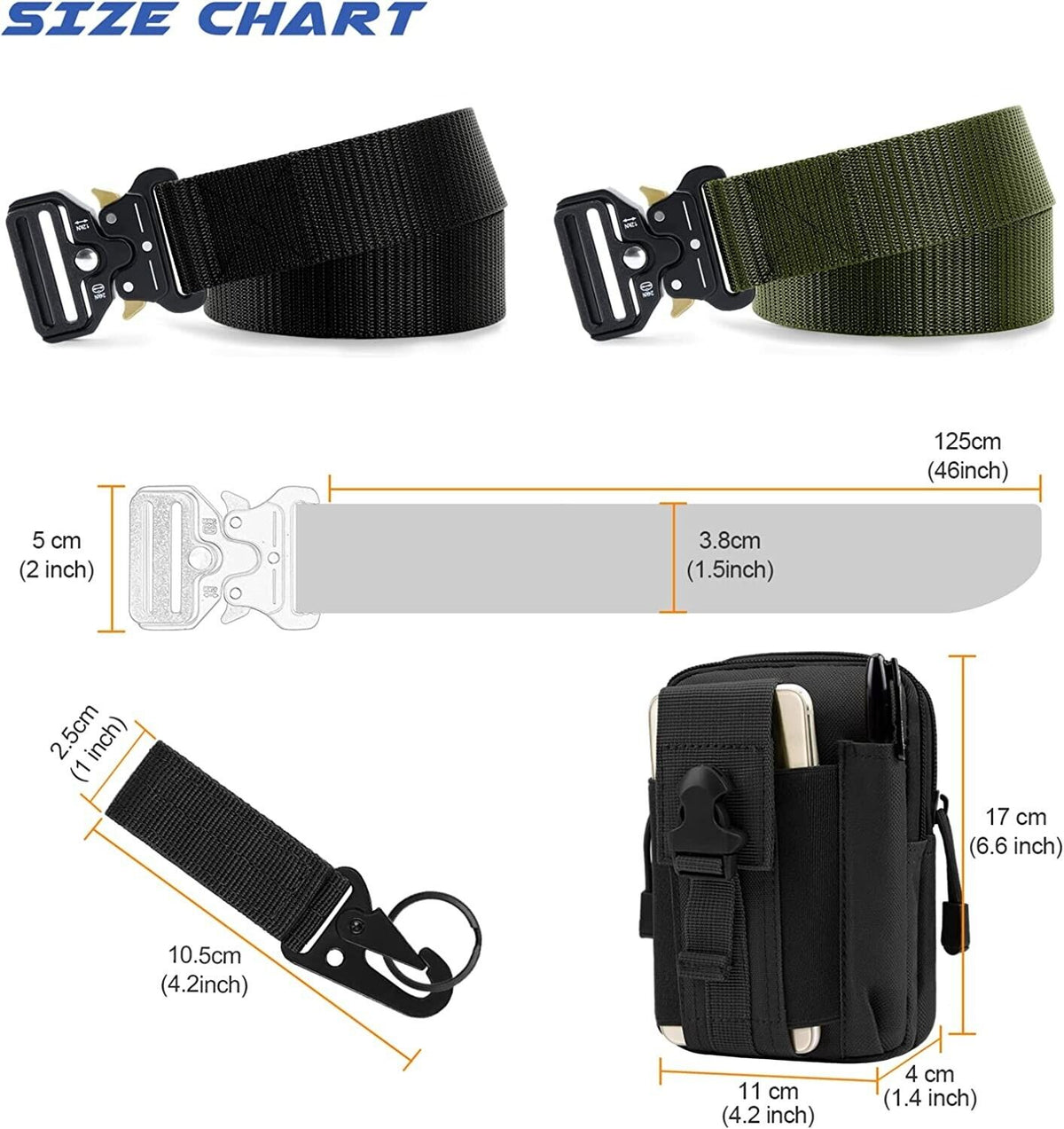2x Taktischer Nylongürtel Arbeitsgürtel Militär Gürtel Herren Outdoor Schwarz DE