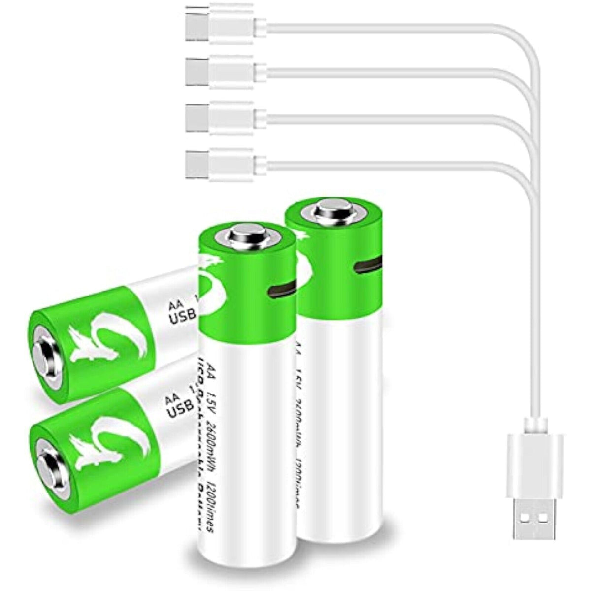 Akku AA Batterien 2600mAh wiederaufladbar 4 Stück mit Ladekabel USB-C aufladbar