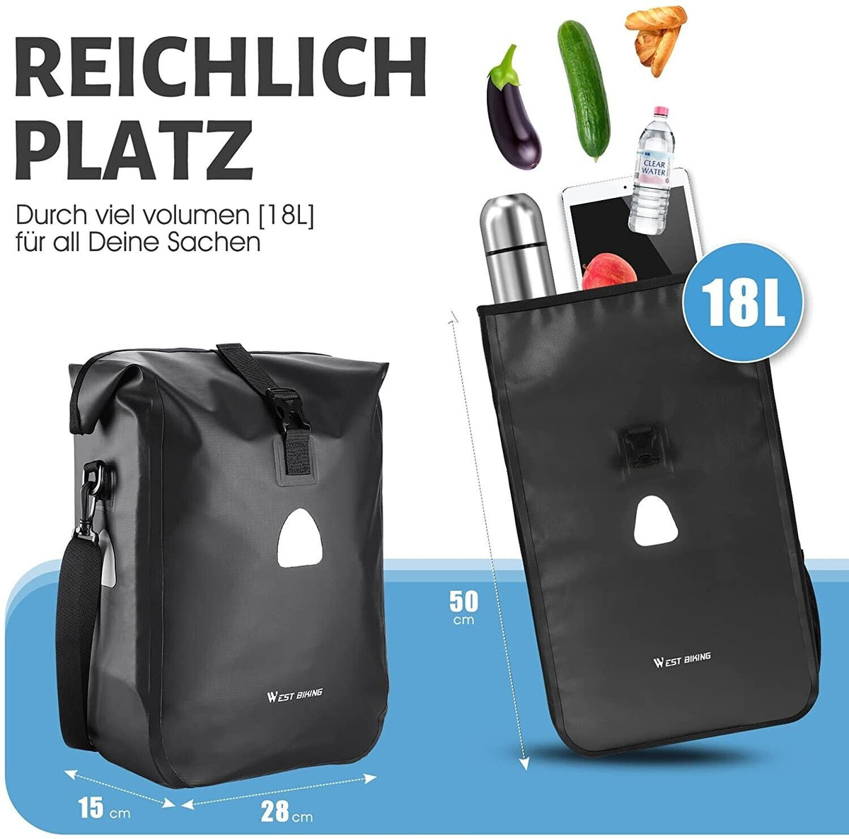 Fahrradtasche Wasserdicht Singel 18 Liter Draht Schwarz Fahrrad Tasche Bike Case