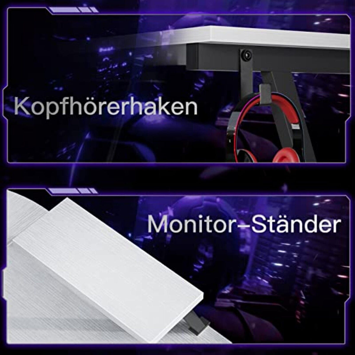 Gaming Tisch 127x127cm Gaming Schreibtisch Gamer Computertisch Ergonomischer PC V