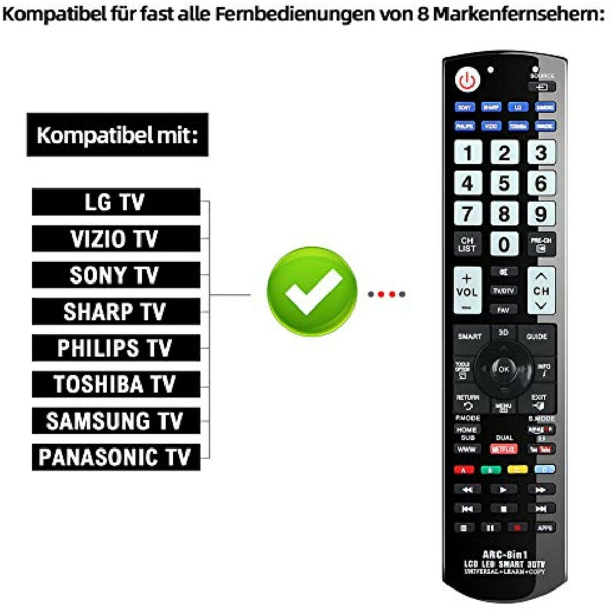 Universal TV Fernbedienung für Samsung LG Sony Panasonic Philips HDTV LCD LED Smart TV