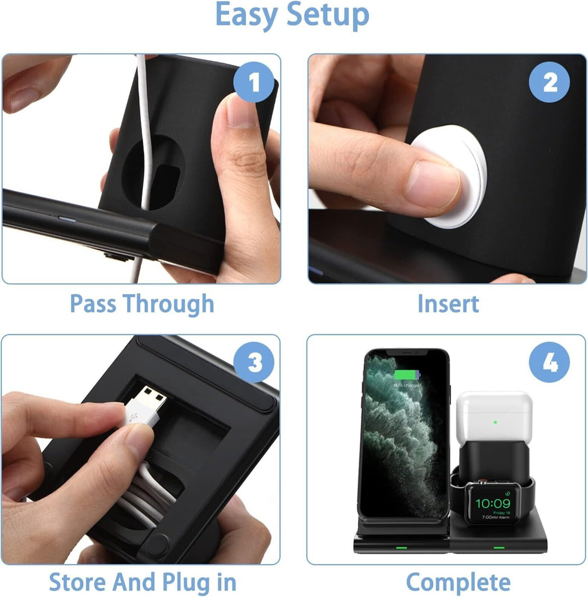 3-in-1 Kabellose Ladestation für iPhone, Apple Watch & AirPods | Schnellladegerät mit Qi-Zertifizierung, Abnehmbar & Hüllenfreundlich