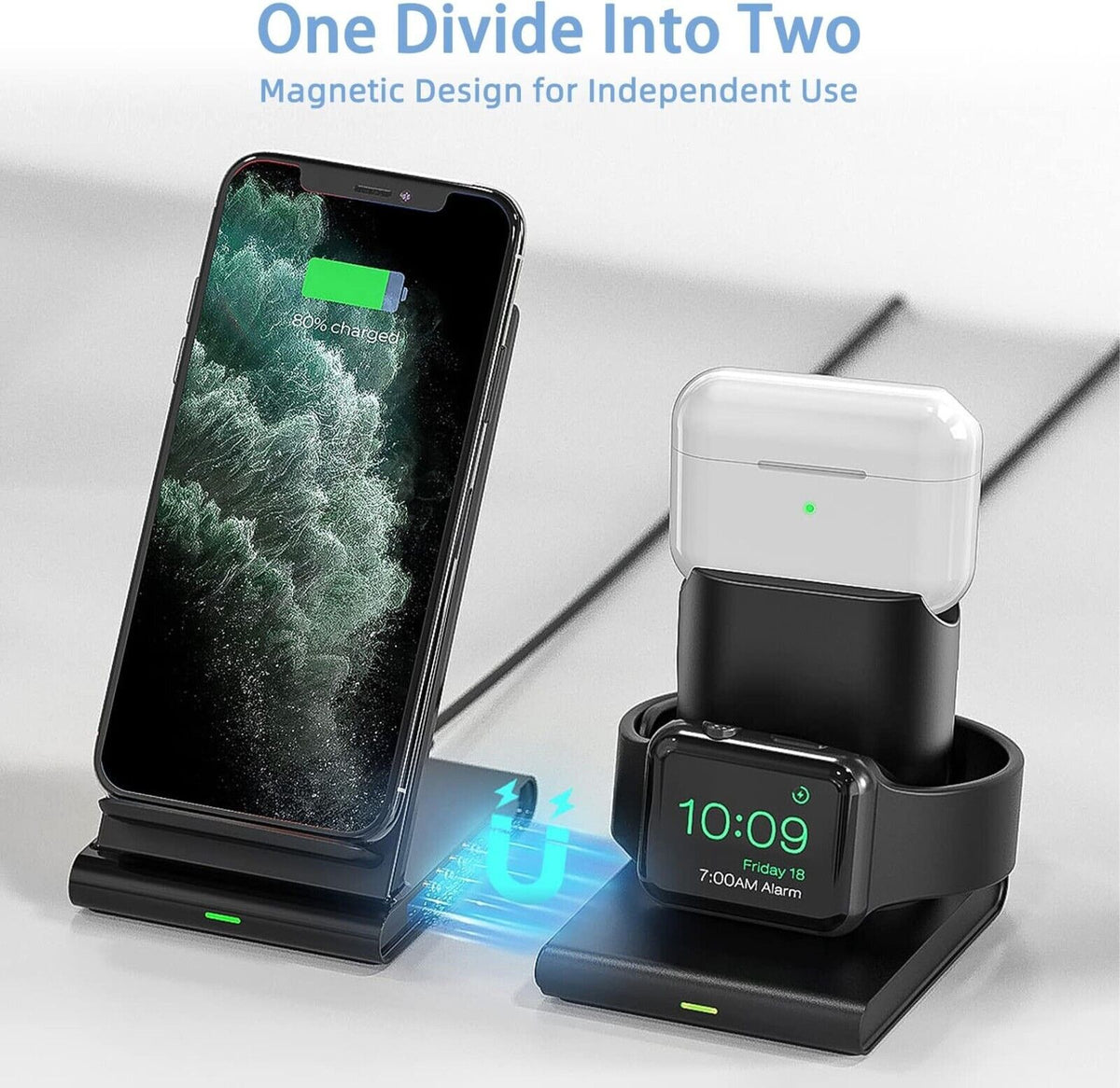 3-in-1 Kabellose Ladestation für iPhone, Apple Watch & AirPods | Schnellladegerät mit Qi-Zertifizierung, Abnehmbar & Hüllenfreundlich