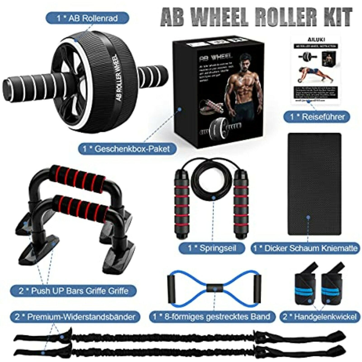 NEU Bauchmuskeltrainer Abdominal Bauchroller Bauchtrainer Springseil Bauchmuskel