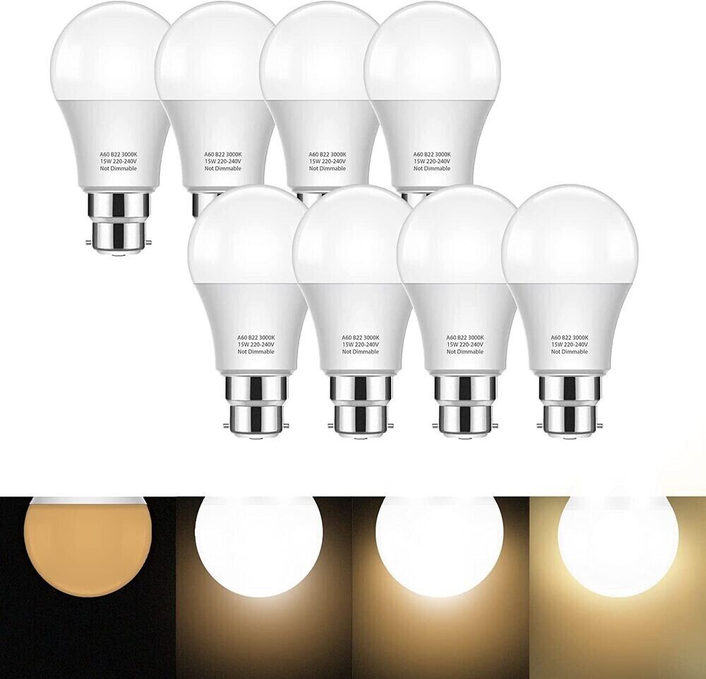 8er Set LED Leuchtmittel B22 15W entspricht 150W – 1500 Lumen Kaltweiß 6000K Energiesparlampen