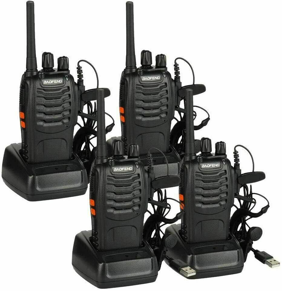 Walkie Talkie 4er Set PMR446 – Wiederaufladbare Funkgeräte mit 16 Kanälen, USB-Ladung, VOX und Headsets