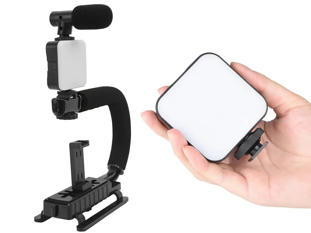 Vlogging Kit Smartphone Mikrofon LED Licht Bluetooth Fernauslöser Video Rig