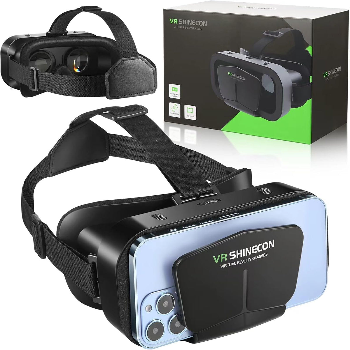 VR Brille 3D für Smartphone & PC – Leichtes VR Headset mit Linsen-/Pupillen-Distanzregler, abnehmbarem Komfortpolster, kompatibel mit Android & iOS