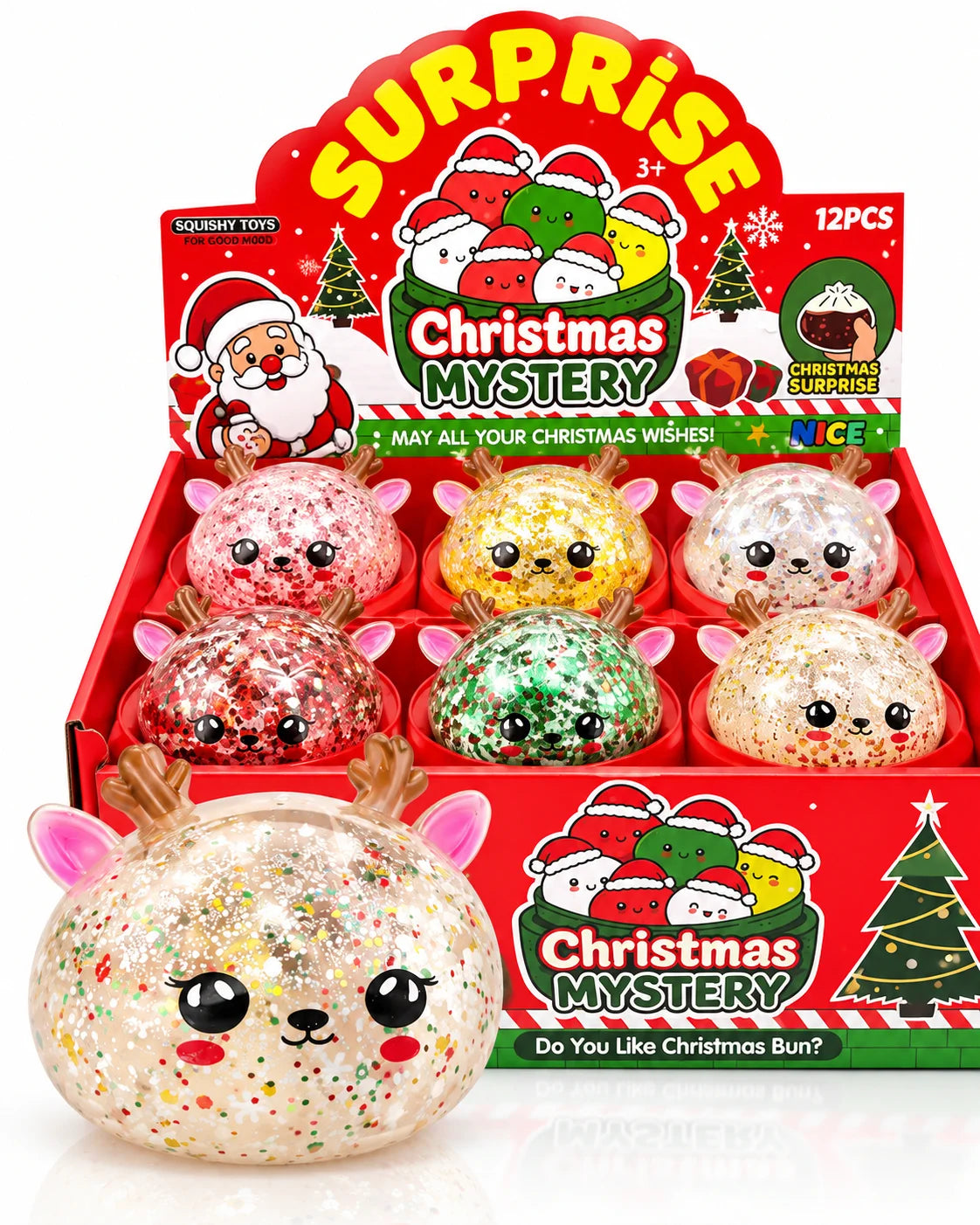 Weihnachts Squishy Dumpling Glitzer Fidget Toy Kinder 3+ Geschenk Anti Stress